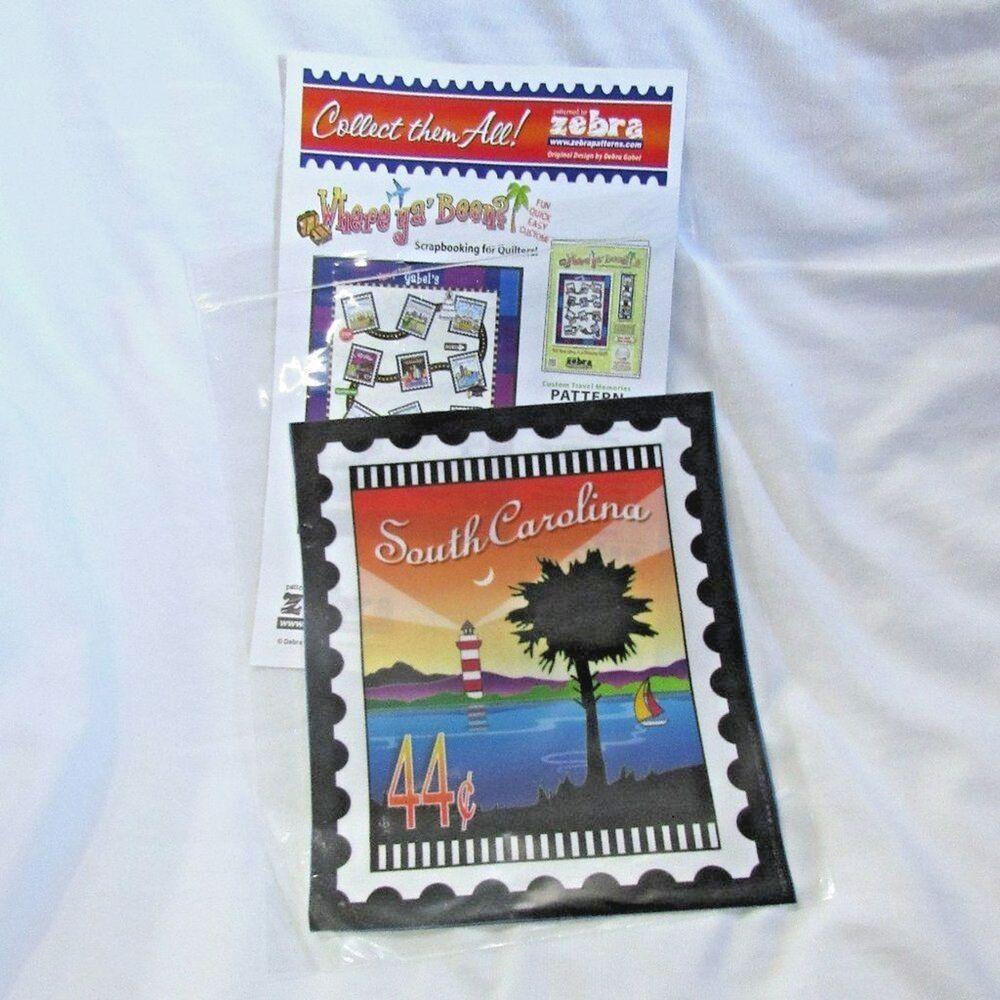 Zebra Patterns South Carolina State Fabric Stamp Quilt Mini Panel 6x7 Cotton NOS